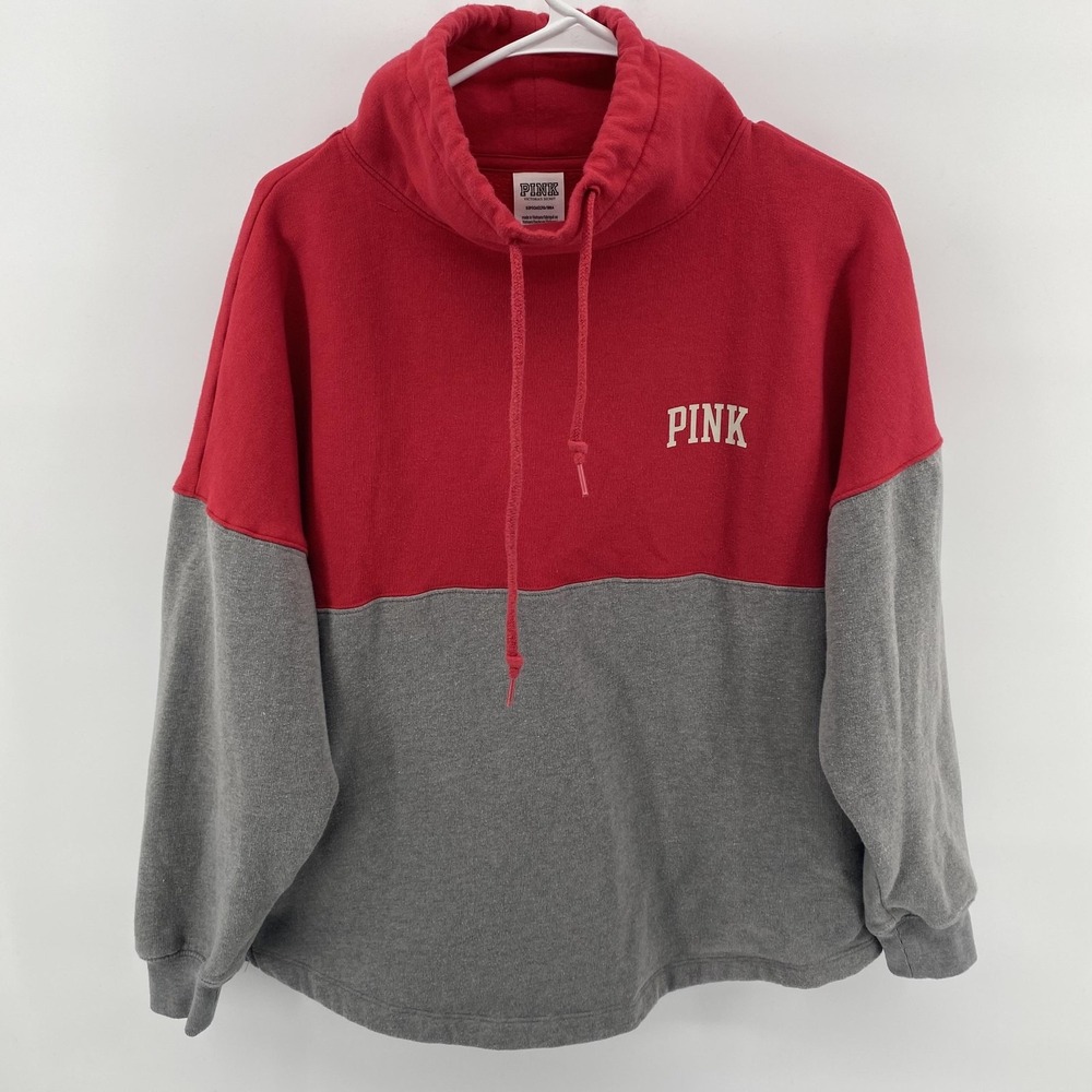 PINK‎ Victoria's Secret Sweatshirt Womens Small Red Love Pink Cowl Neck